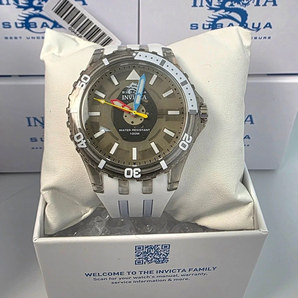 Invicta Subaqua Mens Watch White Acrylic Case Silicone Strap 69448 New